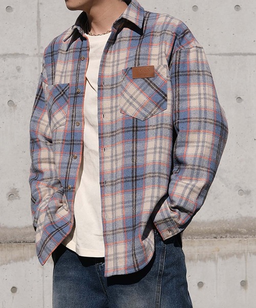 HOOK(フック)の「HOOK -original- 古着風チェック柄コットンオーバーシャツ(シャツ/ブラウス・メンズ・ブルー・X-LARGE/LARGE/MEDIUM)」の1枚目の写真