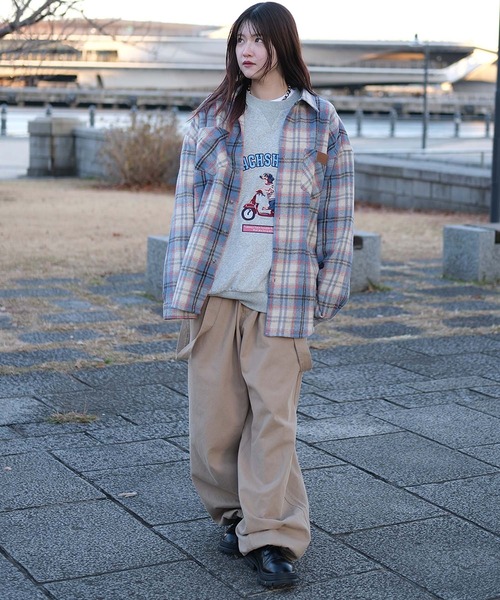 HOOK(フック)の「HOOK -original- 古着風チェック柄コットンオーバーシャツ(シャツ/ブラウス・メンズ・ブルー・X-LARGE/LARGE/MEDIUM)」の2枚目の写真