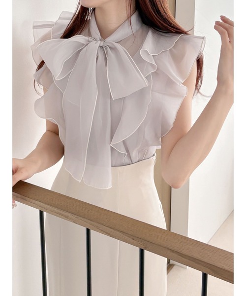 MERCURYDUO(マーキュリーデュオ)の「オーガンジー配色メローラッフルフリルブラウス(シャツ/ブラウス・レディース・ベビーピンク/グレー/オフホワイト・FREE)」の3枚目の写真
