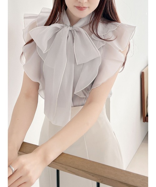 MERCURYDUO(マーキュリーデュオ)の「オーガンジー配色メローラッフルフリルブラウス(シャツ/ブラウス・レディース・ベビーピンク/グレー/オフホワイト・FREE)」の9枚目の写真