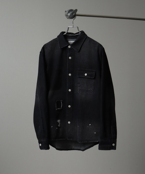 10ozヘビーウェイトダメージリメイクデザインデニムシャツ（シャツ