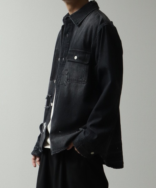デニムシャツ リメイク CHANGES（チェンジーズ） REMAKE PAINT STAND COLLAR WESTARN