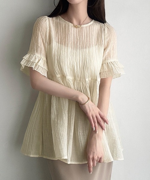 Meiru（メイル）の「シアーペプラムブラウス（シャツ/ブラウス・レディース・アイボリー/ブラック/ホワイト・LARGE/MEDIUM/SMALL）」の3枚目の写真