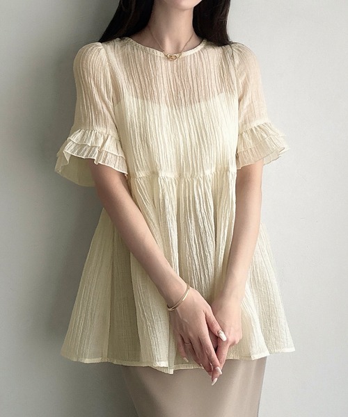 Meiru（メイル）の「シアーペプラムブラウス（シャツ/ブラウス・レディース・アイボリー/ブラック/ホワイト・LARGE/MEDIUM/SMALL）」の4枚目の写真