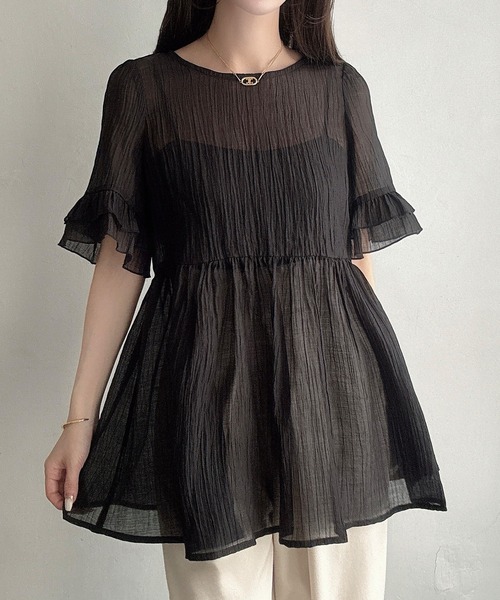 Meiru（メイル）の「シアーペプラムブラウス（シャツ/ブラウス・レディース・アイボリー/ブラック/ホワイト・LARGE/MEDIUM/SMALL）」の9枚目の写真