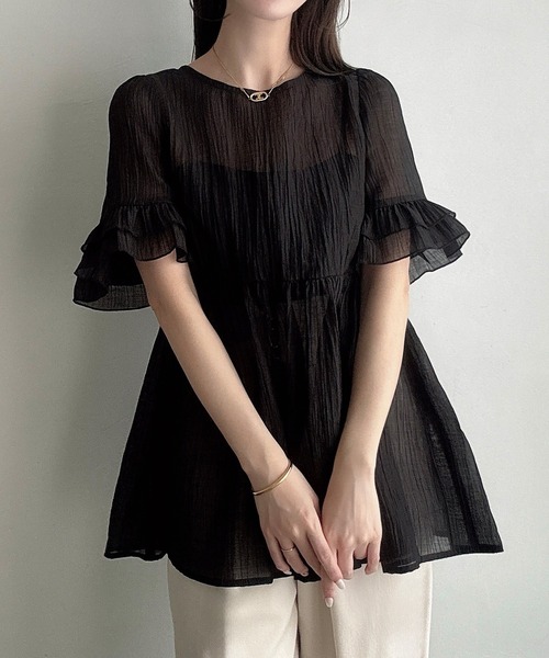 Meiru（メイル）の「シアーペプラムブラウス（シャツ/ブラウス・レディース・アイボリー/ブラック/ホワイト・LARGE/MEDIUM/SMALL）」の10枚目の写真