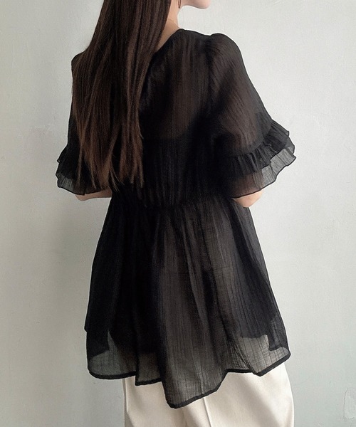 Meiru（メイル）の「シアーペプラムブラウス（シャツ/ブラウス・レディース・アイボリー/ブラック/ホワイト・LARGE/MEDIUM/SMALL）」の11枚目の写真