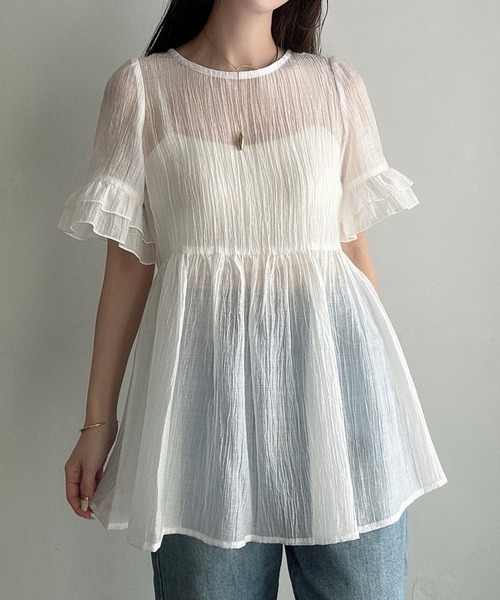 Meiru（メイル）の「シアーペプラムブラウス（シャツ/ブラウス・レディース・アイボリー/ブラック/ホワイト・LARGE/MEDIUM/SMALL）」の12枚目の写真