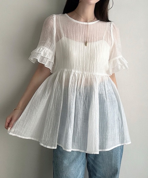 Meiru（メイル）の「シアーペプラムブラウス（シャツ/ブラウス・レディース・アイボリー/ブラック/ホワイト・LARGE/MEDIUM/SMALL）」の15枚目の写真