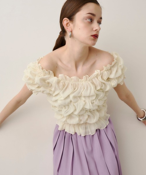 日本未入荷 WOOHA★オフショルダープリントストリングトップス シャーリングオフショルトップス（その他トップス）｜VIOLETTA