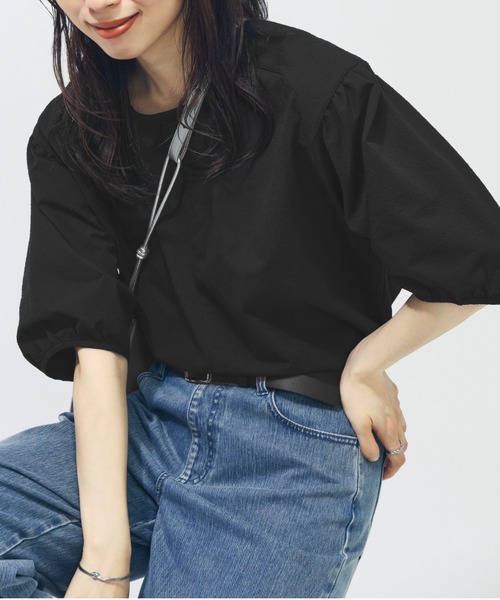 PUMA（プーマ）の「プーマ PUMA SUMMER SS シアサッカー Tシャツ（Tシャツ/カットソー・レディース・カーキ/ブラック・S/M/L/XL）」の2枚目の写真
