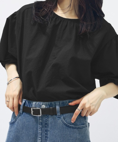 PUMA（プーマ）の「プーマ PUMA SUMMER SS シアサッカー Tシャツ（Tシャツ/カットソー・レディース・カーキ/ブラック・S/M/L/XL）」の4枚目の写真
