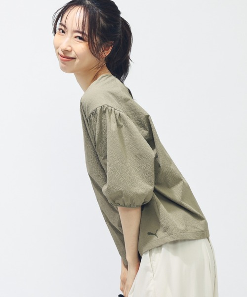 PUMA（プーマ）の「プーマ PUMA SUMMER SS シアサッカー Tシャツ（Tシャツ/カットソー・レディース・カーキ/ブラック・S/M/L/XL）」の11枚目の写真