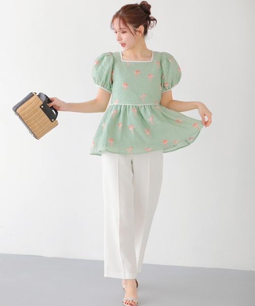 Fit more（フィットモア）の「パイピングスクエアネックトップス（その他トップス・レディース・ホワイト/グリーン・FREE）」の18枚目の写真