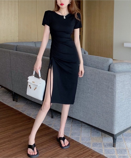 ★ ⭐︎心愛⭐︎★ HERMES シルク混　ドローストリング 半袖ワンピース 新品 HERMES エルメス シルク コットン ドローリング ワンピース