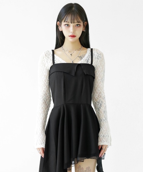 minsobi(ミンソビ)の「シースルーレイヤードキャミワンピ(ワンピース・レディース・ブラック・FREE)」の2枚目の写真