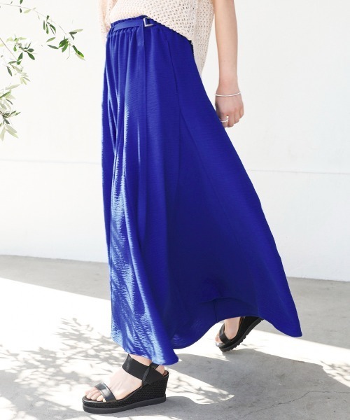 新品★Bou Jeloud 麻ライクポイントベルトパンツ ブルー セール】麻ライクポイントベルトパンツ（その他パンツ）｜Bou