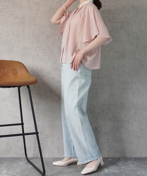 SELECT LEVERY(セレクトリベリー)の「配色バンドカラーシフォンブラウス(シャツ/ブラウス・レディース・ピンクベージュ/オフホワイト/ネイビー/ライトベージュ・MEDIUM)」の13枚目の写真