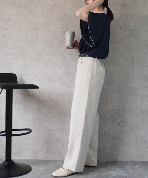 SELECT LEVERY(セレクトリベリー)の「配色バンドカラーシフォンブラウス(シャツ/ブラウス・レディース・ピンクベージュ/オフホワイト/ネイビー/ライトベージュ・MEDIUM)」の19枚目の写真