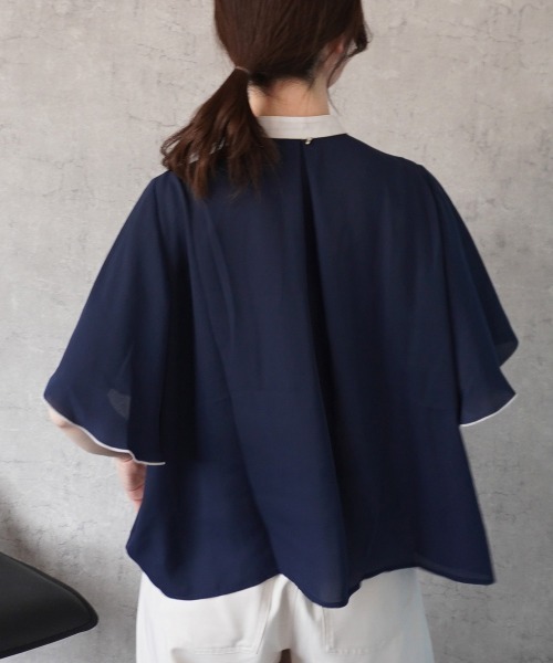 SELECT LEVERY(セレクトリベリー)の「配色バンドカラーシフォンブラウス(シャツ/ブラウス・レディース・ピンクベージュ/オフホワイト/ネイビー/ライトベージュ・MEDIUM)」の20枚目の写真