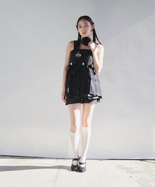 PAIN（ペイン）の「スーツプリーツビジューリボンミニワンピース（ワンピース・レディース・ブラック/グレー/ホワイト・FREE）」の2枚目の写真