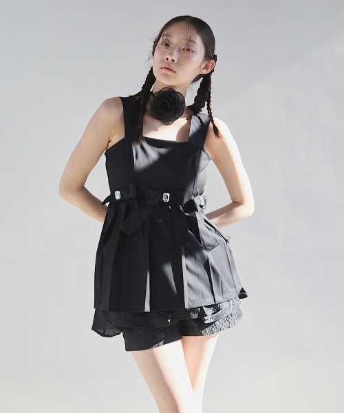 PAIN（ペイン）の「スーツプリーツビジューリボンミニワンピース（ワンピース・レディース・ブラック/グレー/ホワイト・FREE）」の5枚目の写真