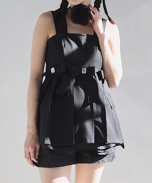 PAIN（ペイン）の「スーツプリーツビジューリボンミニワンピース（ワンピース・レディース・ブラック/グレー/ホワイト・FREE）」の6枚目の写真