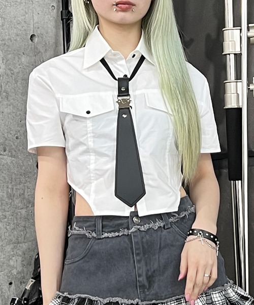 Figments（フィグメンツ）の「アジャスタータイ半袖シャツ（シャツ/ブラウス・レディース・ホワイト・FREE）」の2枚目の写真