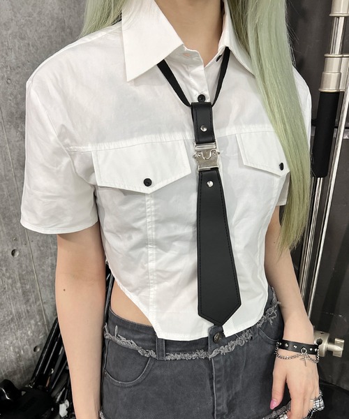 Figments（フィグメンツ）の「アジャスタータイ半袖シャツ（シャツ/ブラウス・レディース・ホワイト・FREE）」の3枚目の写真