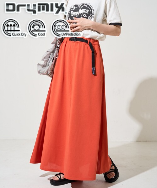 FREAK'S STORE(フリークスストア)の「限定展開 FREAK'S STORE OUTDOORS DRYMIX ドライミックス マキシスカート(吸水速乾・接触冷感・UVカット)(スカート・レディース・オレンジ/ブラック/オリーブ/グレー・SMALL/MEDIUM)」の4枚目の写真