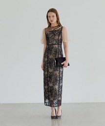 Leja（レジャ）の「【LEJA】アシンメトリーシアーフラワードレスワンピース美脚効果結婚式 パーティードレス 成人式 二次会 同窓会 お呼ばれ オケージョン 20代 30代（ドレス）」
