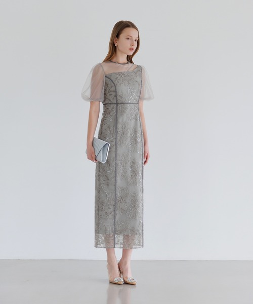 セール】【LEJA】アシンメトリーシアーフラワードレスワンピース美脚