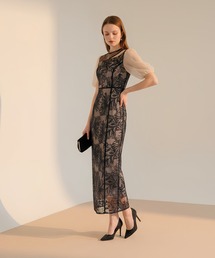 Leja（レジャ）の「【LEJA】アシンメトリーシアーフラワードレスワンピース美脚効果結婚式 パーティードレス 成人式 二次会 同窓会 お呼ばれ オケージョン 20代 30代（ドレス）」