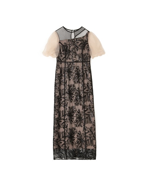 LEJA】アシンメトリーシアーフラワードレスワンピース美脚効果
