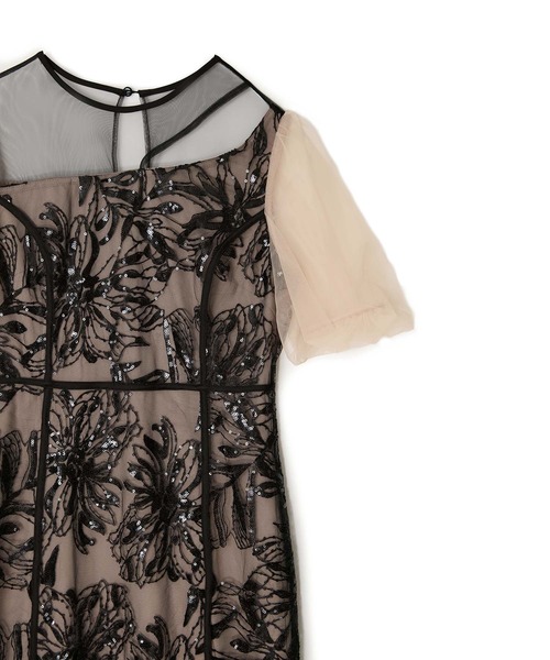 LEJA】アシンメトリーシアーフラワードレスワンピース美脚効果