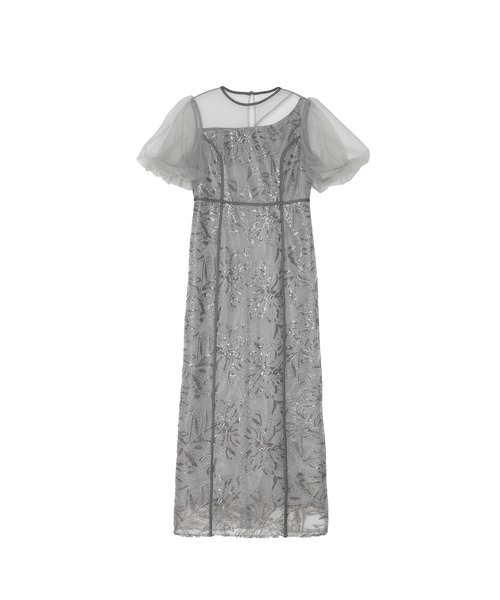 LEJA】アシンメトリーシアーフラワードレスワンピース美脚効果