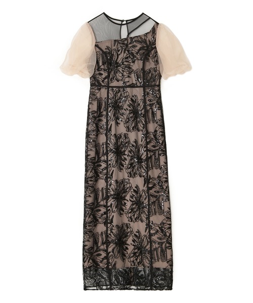 LEJA】アシンメトリーシアーフラワードレスワンピース美脚効果結婚式