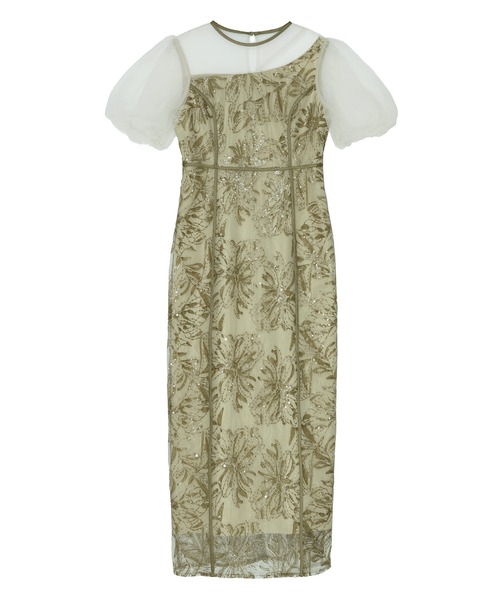 LEJA アシンメトリーシアーフラワードレスワンピース美脚効果結婚式 ドレス LEJA】アシンメトリーシアーフラワードレスワンピース美脚効果結婚式