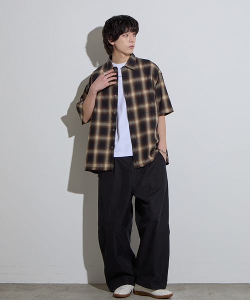 SLICK(スリック)の「【SLICK/スリック】Ombre Check Drawstring Shirt / オンブレチェックドローストリングシャツ/ オーバーサイズ(シャツ/ブラウス・メンズ・ブラック/ブラウン・1/2/3)」の13枚目の写真