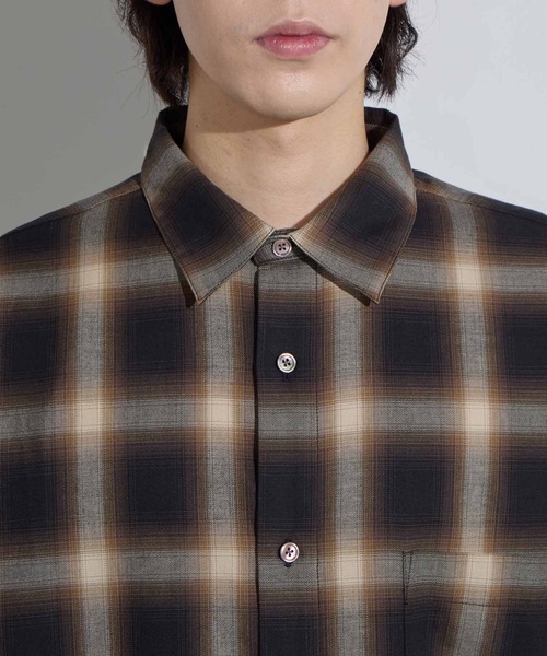 SLICK(スリック)の「【SLICK/スリック】Ombre Check Drawstring Shirt / オンブレチェックドローストリングシャツ/ オーバーサイズ(シャツ/ブラウス・メンズ・ブラック/ブラウン・1/2/3)」の10枚目の写真