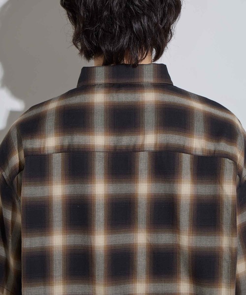 トップス Slash Seam Ombre Check Shirt(DRUNK) ー］Minus(マイナス)のSlash Seam Ombre Check Shirt DRUNK RED