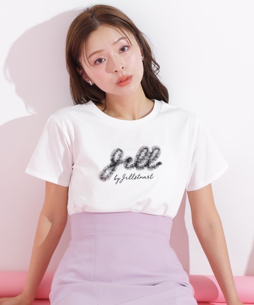 JILL by JILL STUART(ジルバイジルスチュアート)の「◇チュールフリルロゴTシャツ(Tシャツ/カットソー・レディース・ホワイト/ブラック・FREE)」の2枚目の写真