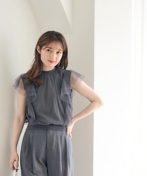 12Twelve Agenda（トゥエルブ　アジェンダ）の「チュールフリルスリーブインナー付プルオーバー（Tシャツ/カットソー・レディース・アイボリー/ブラック/チャコールグレー・M）」の9枚目の写真