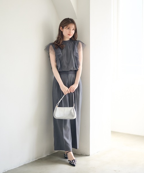tシャツ チュールフリルスリーブインナー付プルオーバー レディース セール】チュールフリルスリーブインナー付プルオーバー（T