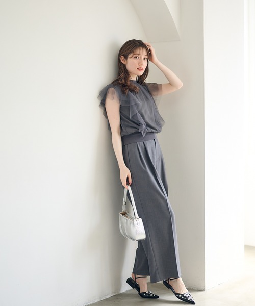 12Twelve Agenda（トゥエルブ　アジェンダ）の「チュールフリルスリーブインナー付プルオーバー（Tシャツ/カットソー・レディース・アイボリー/ブラック/チャコールグレー・M）」の6枚目の写真