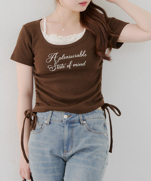 Another Branch olive des olive（アナザーブランチオリーブデオリーブ）の「【新色登場！】【@re.__mi23セレクト】ドロストドッキングT（Tシャツ/カットソー・レディース・アイボリー/ブラック/サックスブルー/ブラウン/ドット/ブラック系その他・FREE）」の4枚目の写真