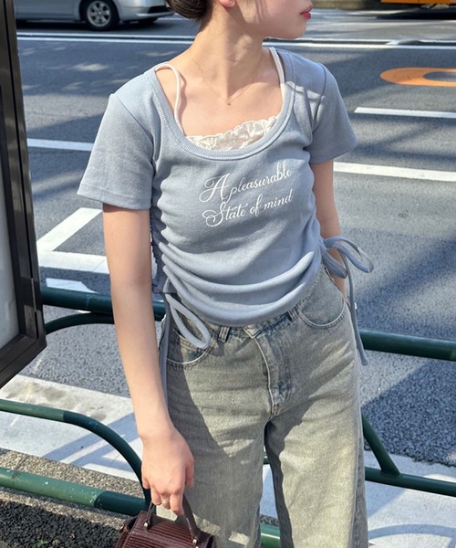 Another Branch olive des olive（アナザーブランチオリーブデオリーブ）の「【新色登場！】【@re.__mi23セレクト】ドロストドッキングT（Tシャツ/カットソー・レディース・アイボリー/ブラック/サックスブルー/ブラウン/ドット/ブラック系その他・FREE）」の5枚目の写真