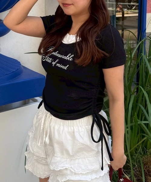 Another Branch olive des olive（アナザーブランチオリーブデオリーブ）の「【新色登場！】【@re.__mi23セレクト】ドロストドッキングT（Tシャツ/カットソー・レディース・アイボリー/ブラック/サックスブルー/ブラウン/ドット/ブラック系その他・FREE）」の10枚目の写真