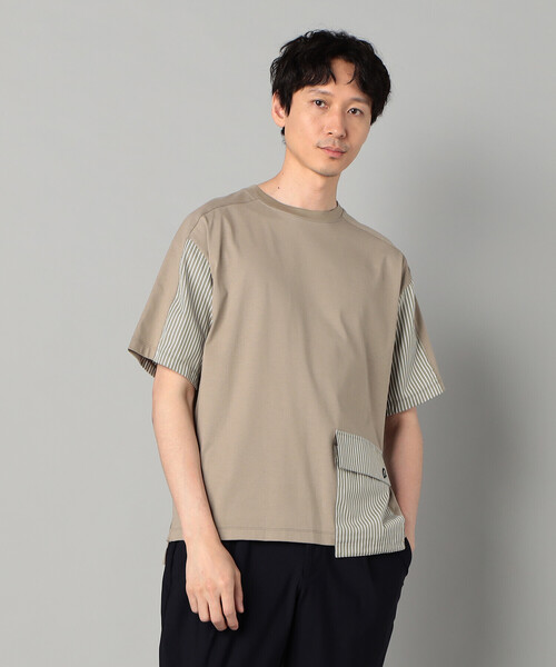 β MEN(ベータメン)の「ストライプポケット Tシャツ(Tシャツ/カットソー・メンズ・カーキ/ブルー・M/L)」の2枚目の写真