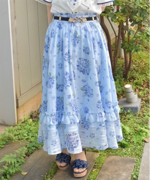 紫陽花柄シアーストライプスカート（スカート）｜axes femme 